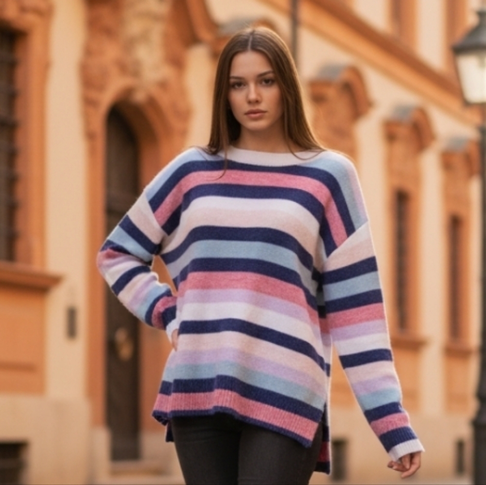 GAP Multicolor Striped Crew Neck Sweater Oversized Size Medium - Picture 11 of 12